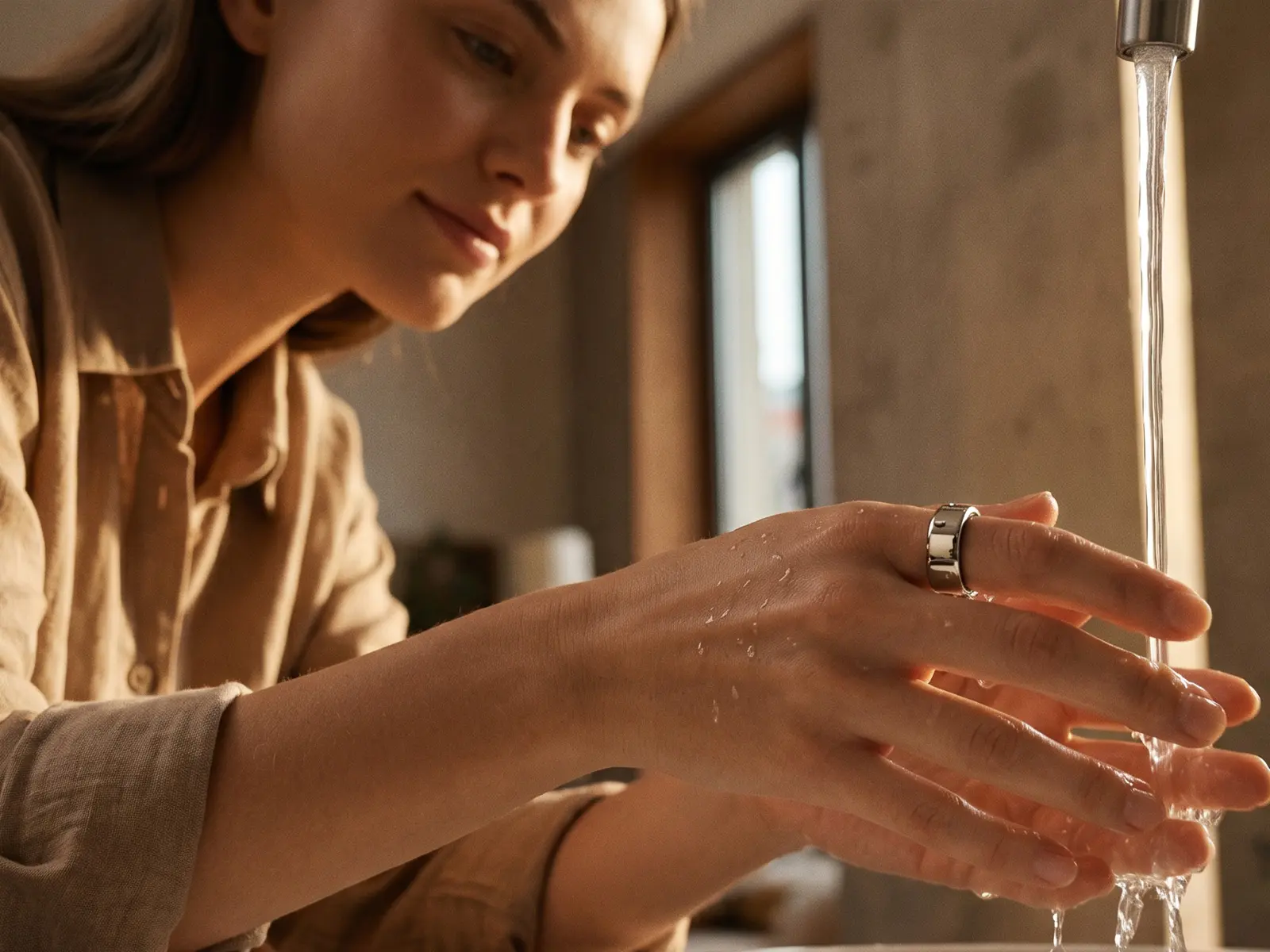 Smart ring exposed to running water during wearable waterproof testing review